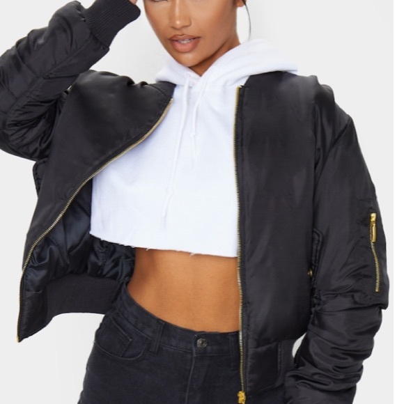 PLT | Pretty Little Thing Alexus Black Bomber Jacket - Picture 1 of 8